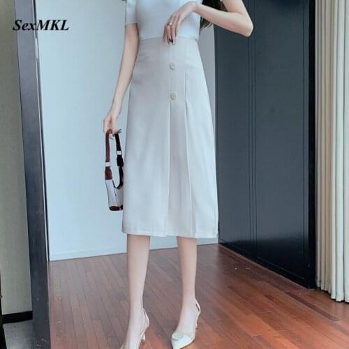 2021 New Fashion Summer Long Skirts Women High Wiast Korean Style Black Skirt Elegant A Line Sexy Office Midi Skirt Mujer Faldas