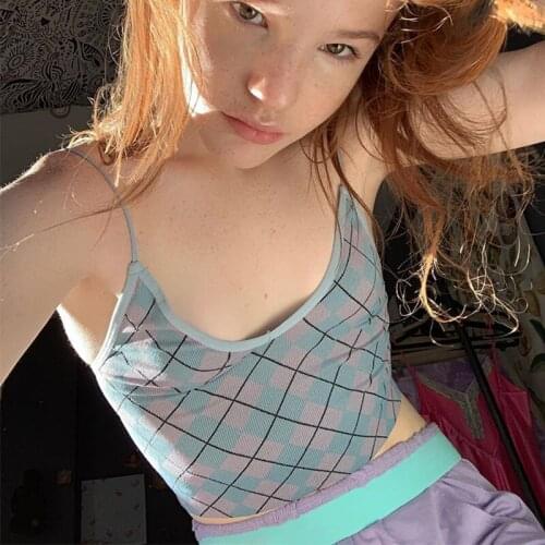 Women Deep V-neck Slimming Crop Tops, Sexy Short Tank Vest Clothes Printed Bustier Sling Tops Blue Zebra Stripe Green S/ M/ L