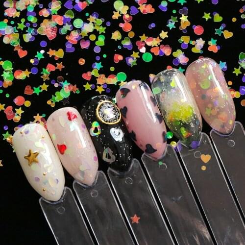 1 box Holographic Nail Glitter Mix Star Round Heart Flakes Mermaid Mirror Irregular Paillette Sequins 3D Nail Art Decor FT314