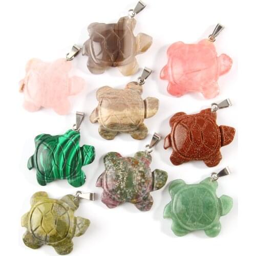 1pc Wholesale Natural Stone Tortoise Shape Turquoise Aventurine Agates Malachite Pendants for DIY Jewelry Necklace Birthday Gift
