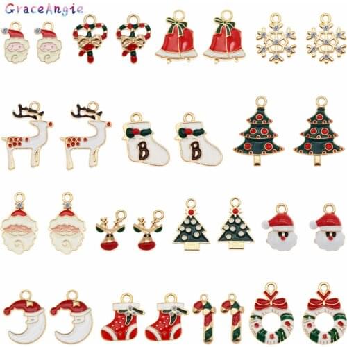 GraceAngie 10pc/10Pair Christmas Boot Snowman Boot Moon Bells Tree Garland Elk Snowflake Charms Pendants Jewelry Making Accessor