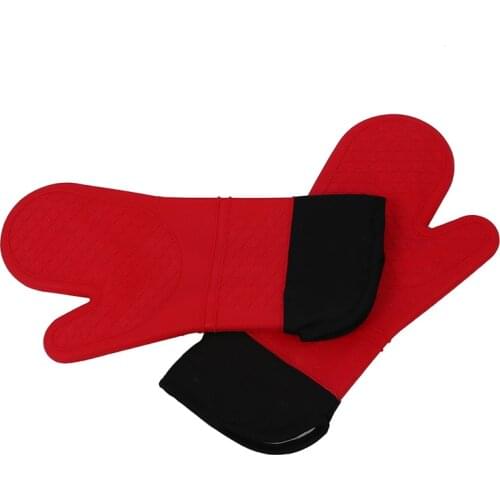 2pcs Red Silicone Kitchen Oven Mitt Glove Potholder with Extra Long Canvas Sleeve Stitching for Grilling and BBQ /barbecue Heat