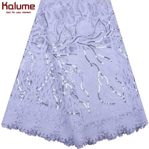 Kalume African Mesh Lace Fabric High Quality Sequins French Mesh Milk Silk Lace With Cord Lace For Nigerian Wedding Dress F2167