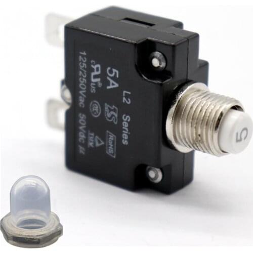5A Circuit Breaker Overload Protector Push Button Switch With Waterproof Cap Resettable Thermal Panel Mount AC125/250V DC50V