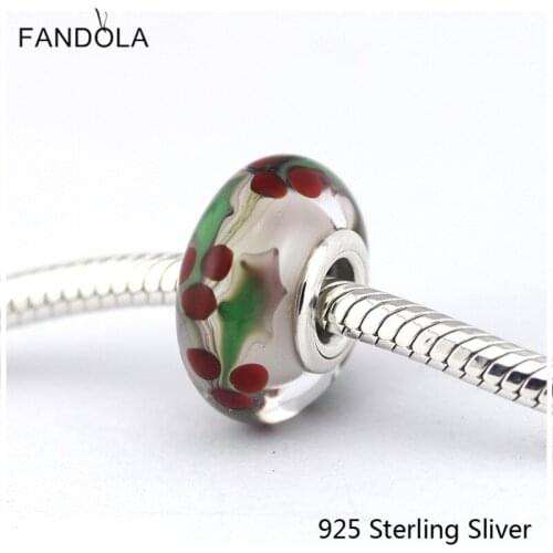 CKK 925 Sterling Silver Murano Glass Beads Christmas Holly Charms Original Jewelry Making Birthday Gift