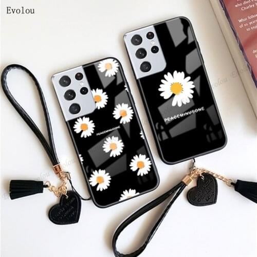 Luxury Daisy Painting Tempered Glass Phone Case for Samsung S21 Ultra S20 FE M51 M31 Note 20 S10 Lite A12 A32 A42 A11 M11 Cover