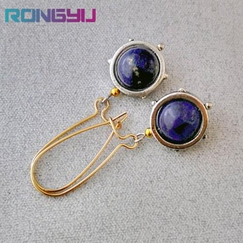 RONGYU Natural Lapis Lazuli Long Dangle Earrings Retro Creative Rotating Astronomical Ball Pendants Earrings For Women Jewelry