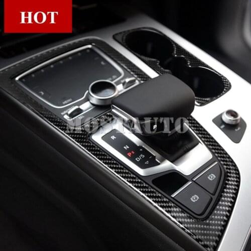 For Audi Q7 Carbon Fiber Gear Box & Water Cup Holder Frame Cover 2016-2018 2pcs Car Accessories Interior Car Decor Car Trim