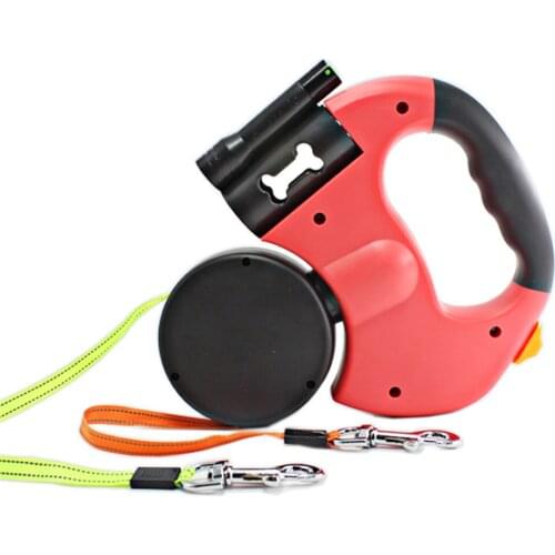 Dual Dog Rope Leash with Light Retractable Supply for 2 Dogs Walking Double Pet Traction Rope Belt Portable Rotation Pet Rope
