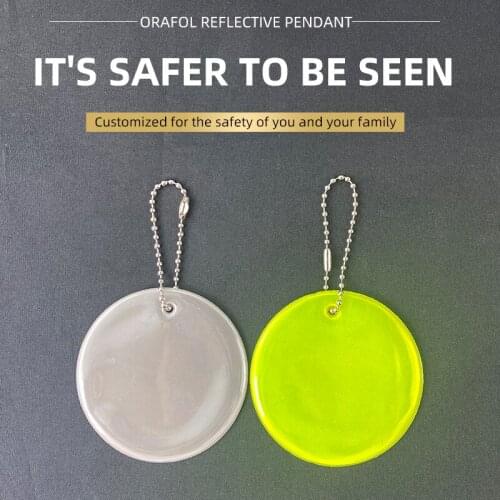 Double-Sided Reflective Pendant Safety Warning Walking Cycling Reflector Gift Keychain Key Ring 600 Light Fluorescent Yellow