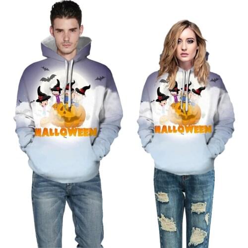 European And New Product Digital Printing 3D Hoodie Pumpkin Bat Halloween Plus Size