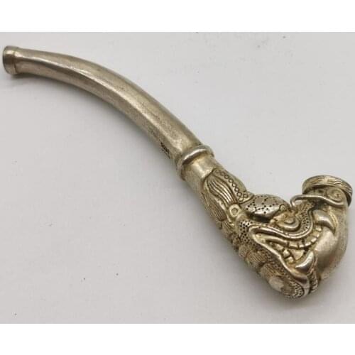China White copper archaize dragon head pipe Small crafts statue