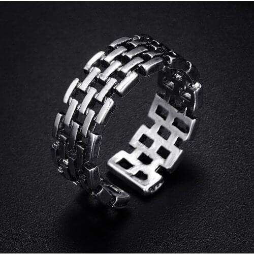 Trendy Vintage Net Shape Antique Silver Plated Punk Hiphop Rock Style Resizable Rings for Women Girl & Man Retro Party Jewelry