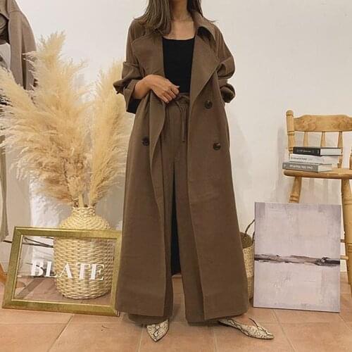 Two Piece Set women trench coats tops 2021 autumn female long pants wide legs trousers pants office lady work