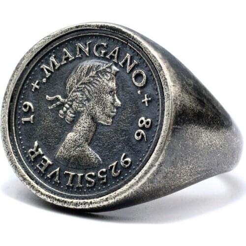 Creative European and American coins single simple ring 925 sterling silver coins retro personality Thai silver ring