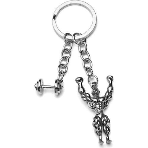 1 PC Creative Alloy Key Chain Strong Man Dumbbell Keychain Men Fitness Bodybuilding Key Chains For Car Wallet Keys Ring