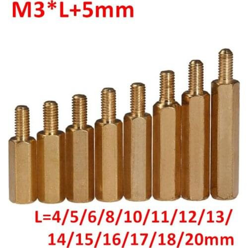 100pcs M3 Male Hexagonal Brass PCB Board Standoffs Spacers Screw M3*4/5/6/8/10/11/12/13/14/15/18/20+5mm Brass Spacing Pillars