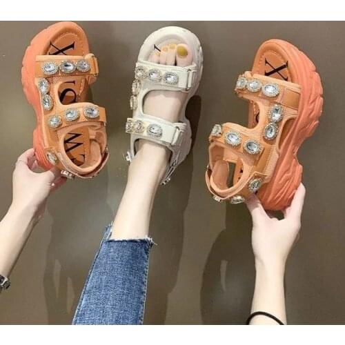 Summer New Style Rhinestone Sandals Womens Breathable And Comfortable Non-Slip Beach Sandals Thick-Soled Casual Sports Sandals