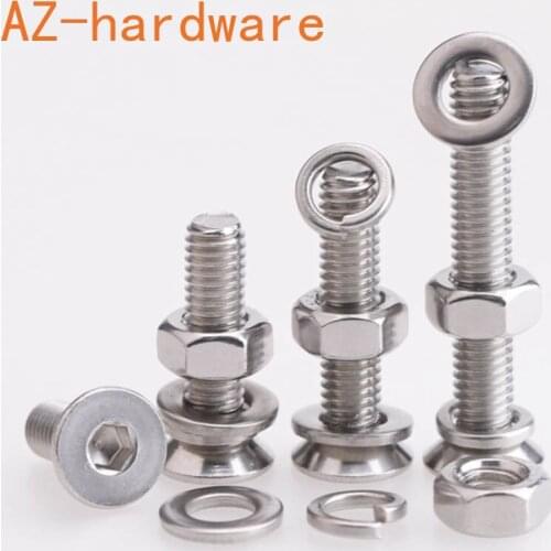 M8M10M12 stainless steel 304 countersunk head socket head cap screw nut gasket spring pad set 5Pcs