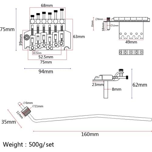 MagiDeal 6 String Guitar Double Locking Tremolo Guitar Bridge Parts Chrome