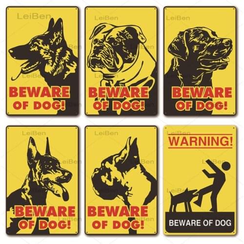 Pet Dog Warning Metal Tin Sign Retro Metal Plaque Creative Decoration Pet Shop Vintage Metal Plate Wall Sticker Iron Painting