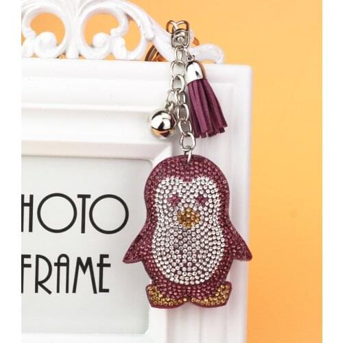 Cute Penguin Car Keychain For Women Men Rhinestone Key Ring Holder Charm Bag Leather Key Chain Gift For Girls
