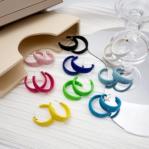 Ins Style Trend Fashion C-shaped Ladies Earrings Leather Woven Hoop Multicolor Purple Blue Earrings Girl Party Birthday Jewelry