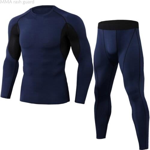 Mens winter underwear Long johns Thermal Shirt Pants Compression leggings Mens Full Suit Tracksuit Rash guard Men MMA Clothing