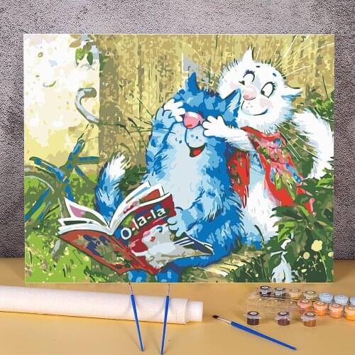 Cartoon Blue White Cat Paint By Numbers Kit Acrylic Paints 50*70 Picture By Numbers Photo Decorative Paintings For Art
