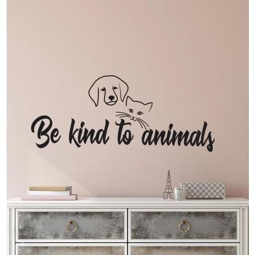 Wall Decal Quote Words Be Kind To Animals Inspiring Vinyl Window Sticker Lettering Mural Dogs Cats Pet Store Interior Decor M555
