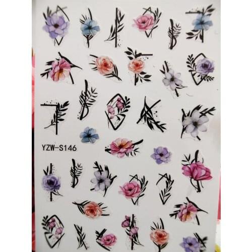 New 3D Art Nail Sticker Watercolor Rose Flower Leaf Self Adhesive Nails Sliders Decals Decorations Designer Manicure Accessories