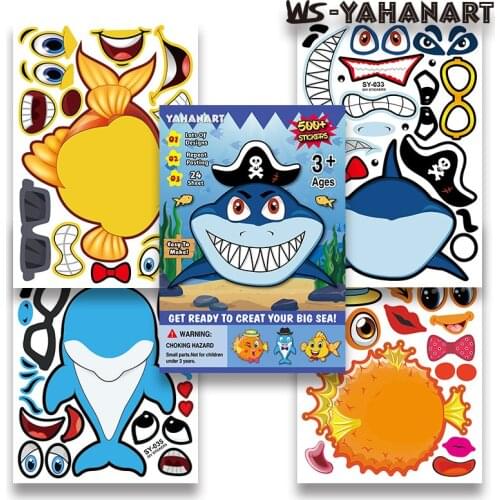 New Kids DIY Stickers Puzzle Games Make-a-Fish Sea Cartoon Animal Shark Assemble Jigsaw Baby Recognition Training Education Toys