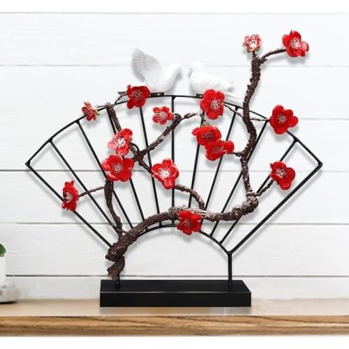 New Chinese Zen Wrought Iron Red Plum Blossom Ornaments Resin Crafts Decoration TV Cabinet Porch Office Furnishings Accessories