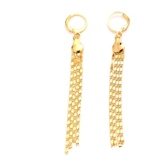 New Simple Fashion 14 k Fine Sold Yellow Gold Filled Girl Women Tall Long Size Chain Thin Earrings Party