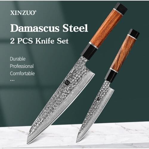 XINZUO 2PCS Knives Set 8.2'' Chef 6'' Utility Knife Janpanse Damacus Steel Meat Fruit Cutter Ironwood Handle Kitchen Tools