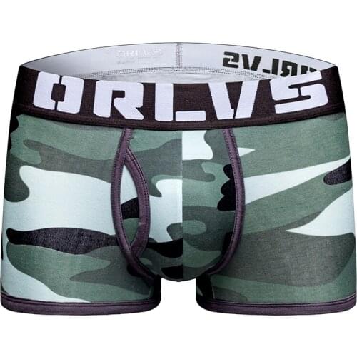 ORLVS Brand New Men Underwear Sexy Men Boxer Shorts Soldier Breathable Cotton U Convex Men Boxers Homme Camouflage Printed Cueca