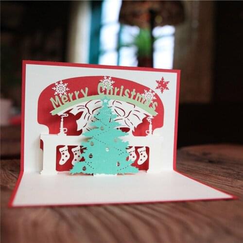 Happy Birthday Postcard Greeting Gift Cards Blank Paper Handmade Invitations Envelope Christmas Tree Stereoscopic 2019