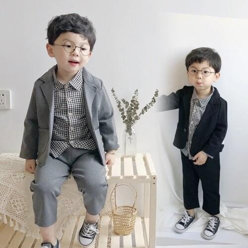 Baby Boys Clothing Set 1-4Years Jacket+Plaid Shirt+Pants Cotton Kids Boys Plaid Suits Children Blazer Party Performance Costume