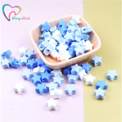 Teeny Teeth 30 PCS Boys Blue Colors 14 MM Silicone Star Beads Baby Teething Beads BPA Free Jewelry Hand Making DIY Baby Gift