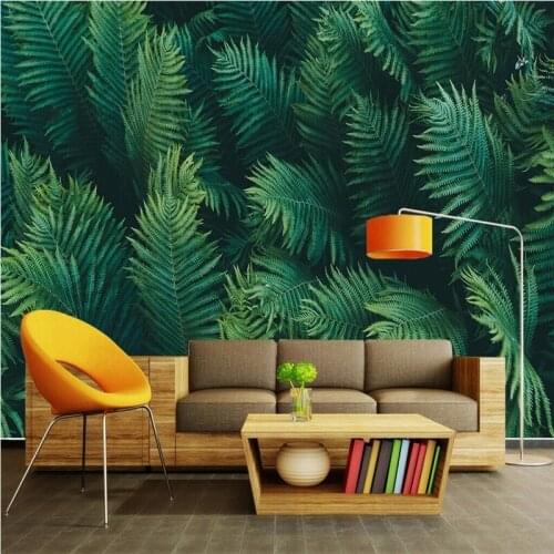 Custom Mural Wallpaper Green Leaf Sofa Background Wall Painting