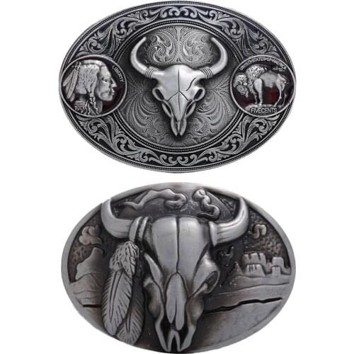 Alloy Bull Head Belt Buckle - Vintage Gunmetal Running Native Western Cowboy Belt buckles