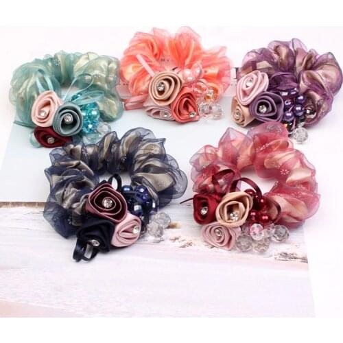 Fashion double lace flower elastic hair rubber bands women girls tie hair ring rope accessories for women scrunchie headdress
