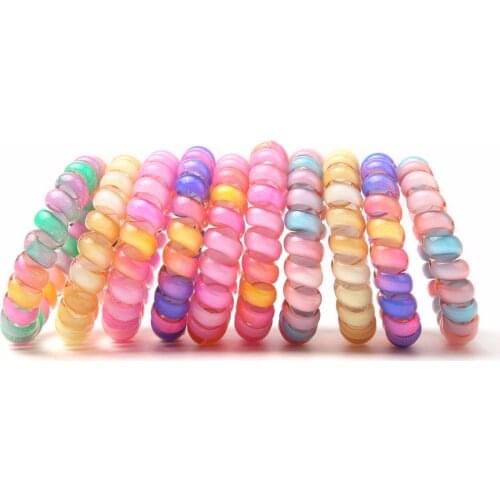 4pcs candy Elastic Hair Bands Spiral Shape Ponytail Hair Ties Gum Rubber Band Hair Rope Telephone Wire Hair Accessories