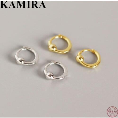 KAMIRA 925 Sterling Silver Cuban Minimalism Ear Buckle Smooth Beads Circle Hoop Earrings for Women Charms Party Bohemian Jewelry