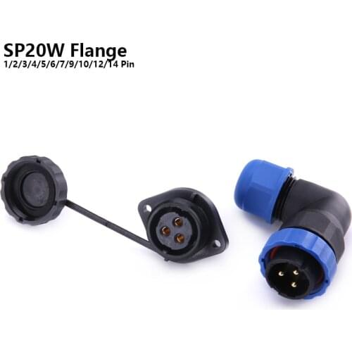 SP20 IP68 Flange Type 90 degree elbow waterproof connector plug socket angle Aviation connectors 1/2/3/4/5/6/7/9/10/12/14 Pin