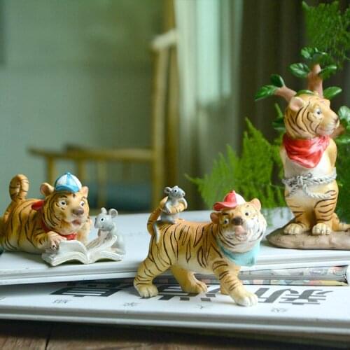 Tiger Mouse Home Decoration Accessories Cute Cartoon Doll Resin Simulation Animal Desktop Miniature Figurines Ornaments