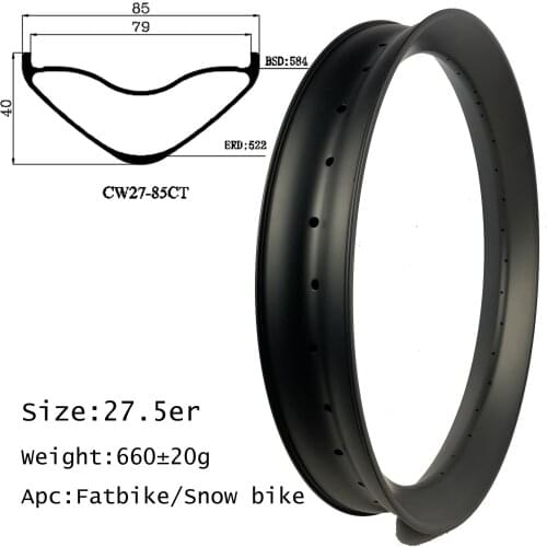 Carbon OEM fatbike/snow bicycle sand smooth design 27.5 inch rims wheel 85x40mm clincher tubeless hookless easy be replaced tire