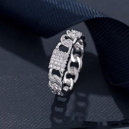 Punk Cool Hip Pop Narrow Thin Chain Finger Rings Micro Zirconia Silver Color Ring For Women Party Gift Zk45