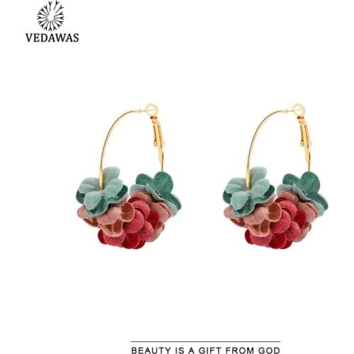 Vedawas Fashion Spring Colorful Flower Earrings for Women Korean Cute Romantic Hoop Earrings Wedding Gifts Jewelry Wholesale