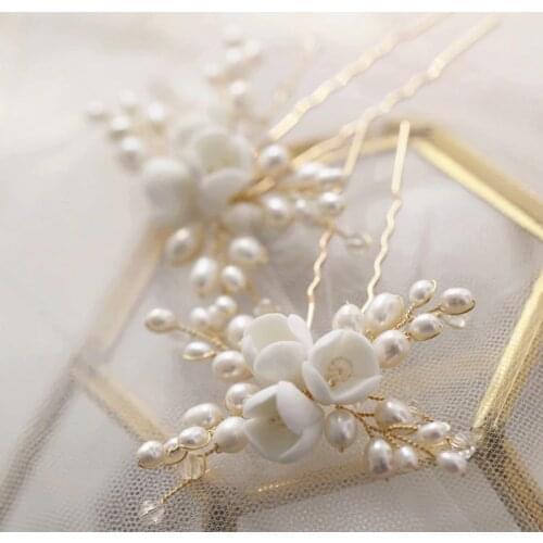 Freshwater Pearls Jewelry Bridal Hair Pins Clips Gold Silver Color Wedding Headpiece Flower Women Hair Piece Oranment